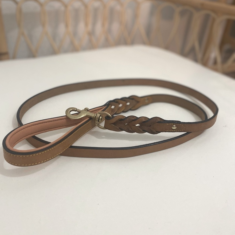 Brown Leather Dog Leash with pink accent and gold clasp